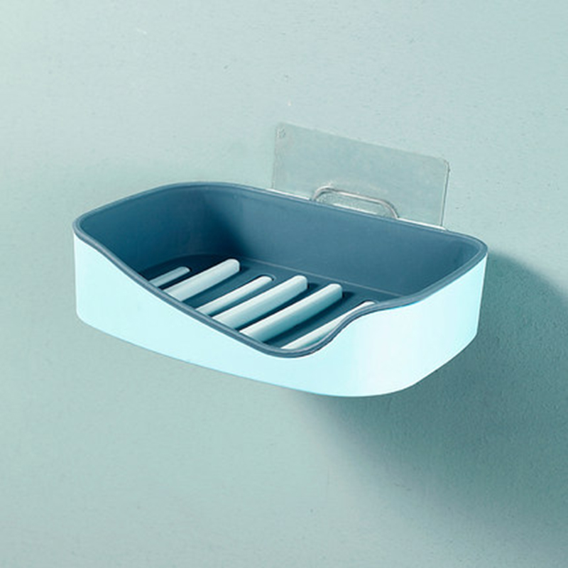 Sæbeholder sugekop sæbeskål afløb badeværelse opbevaringsboks gratis hulning plast væghængende pasta bakke tilbehør til badeværelset: Blå
