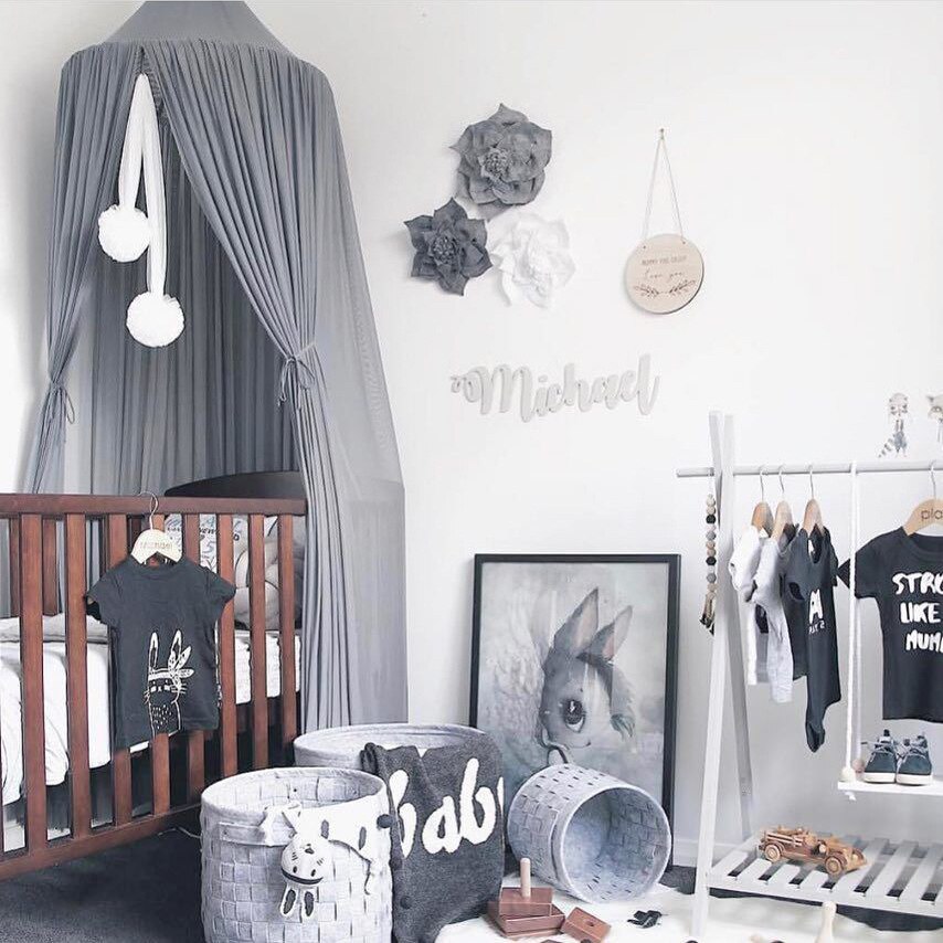Ins baby loft telt chiffon myggenet børneværelse telt seng gardin telt baby tremmesenge baby pige værelse indretning baby senge: Grå