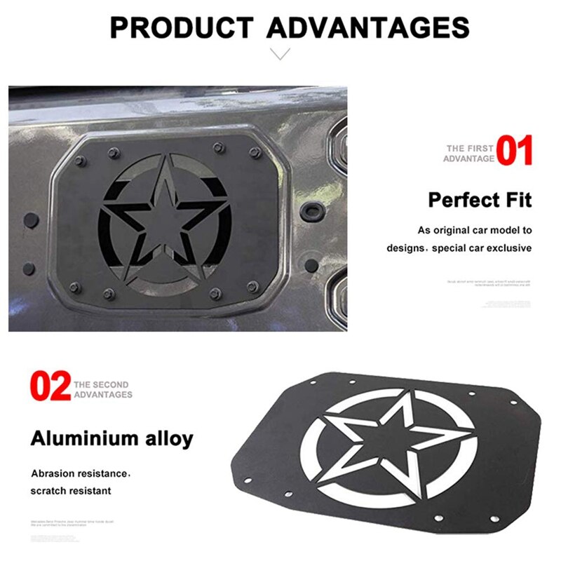 Reservehjulsholder slett påfyllingsplate trampstempel bakluke ventilasjonsplate deksel for 2007 jeep wrangler  jk 2/4 dør(stjerne)