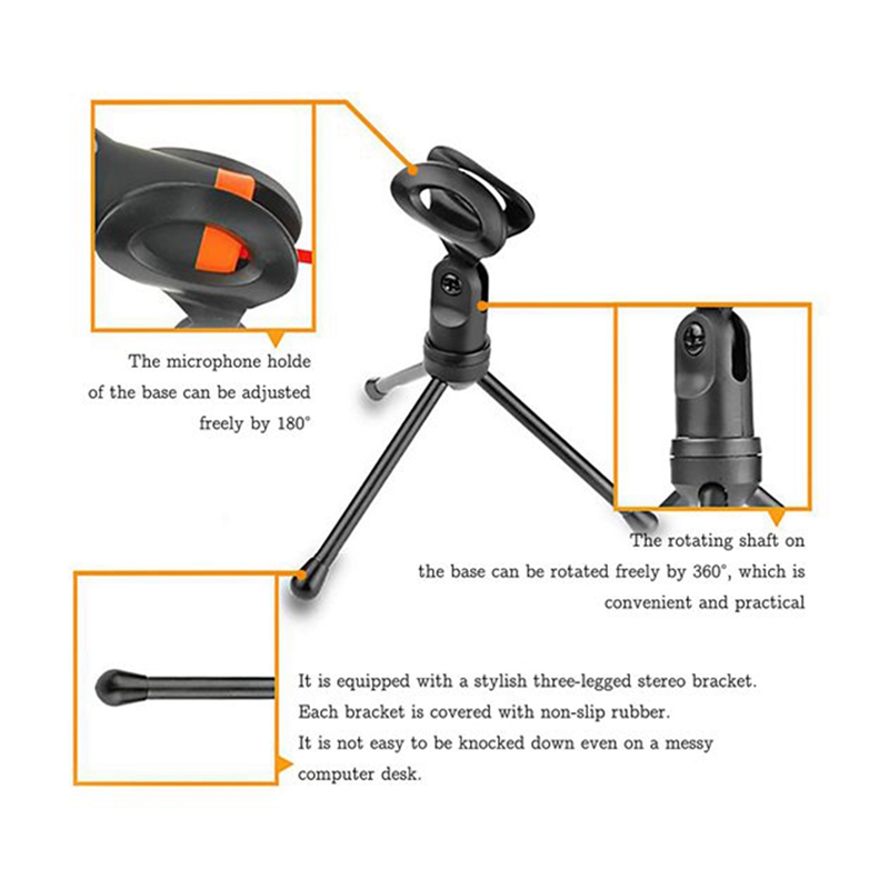 Hot-type condenser microphone, 3,5mm -plug home stereo mic, desktop stand for pc video chat, gaming, and recording.