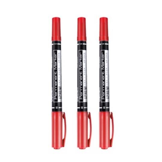 0.5/1mm Dual Double Tip Waterproof Pens Fast Dry Permanent Marker Environmental Ink two side smooth writing logistics: 3 PCS IN RED