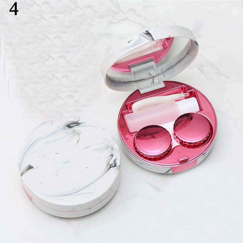 Ogen Zorg Container Leuke Ronde Lens Case Spiegel Reizen Bril Lenzen Klassieke Doos Kit Houder Marmer Contact Lens Case: 4