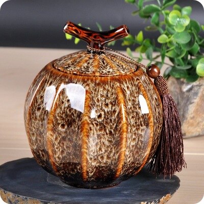 High grade ceramics furnace transmutation Porcelain Pumpkin Style tea jar ceramic tea barrel sealed tank storage tank tea caddy: D