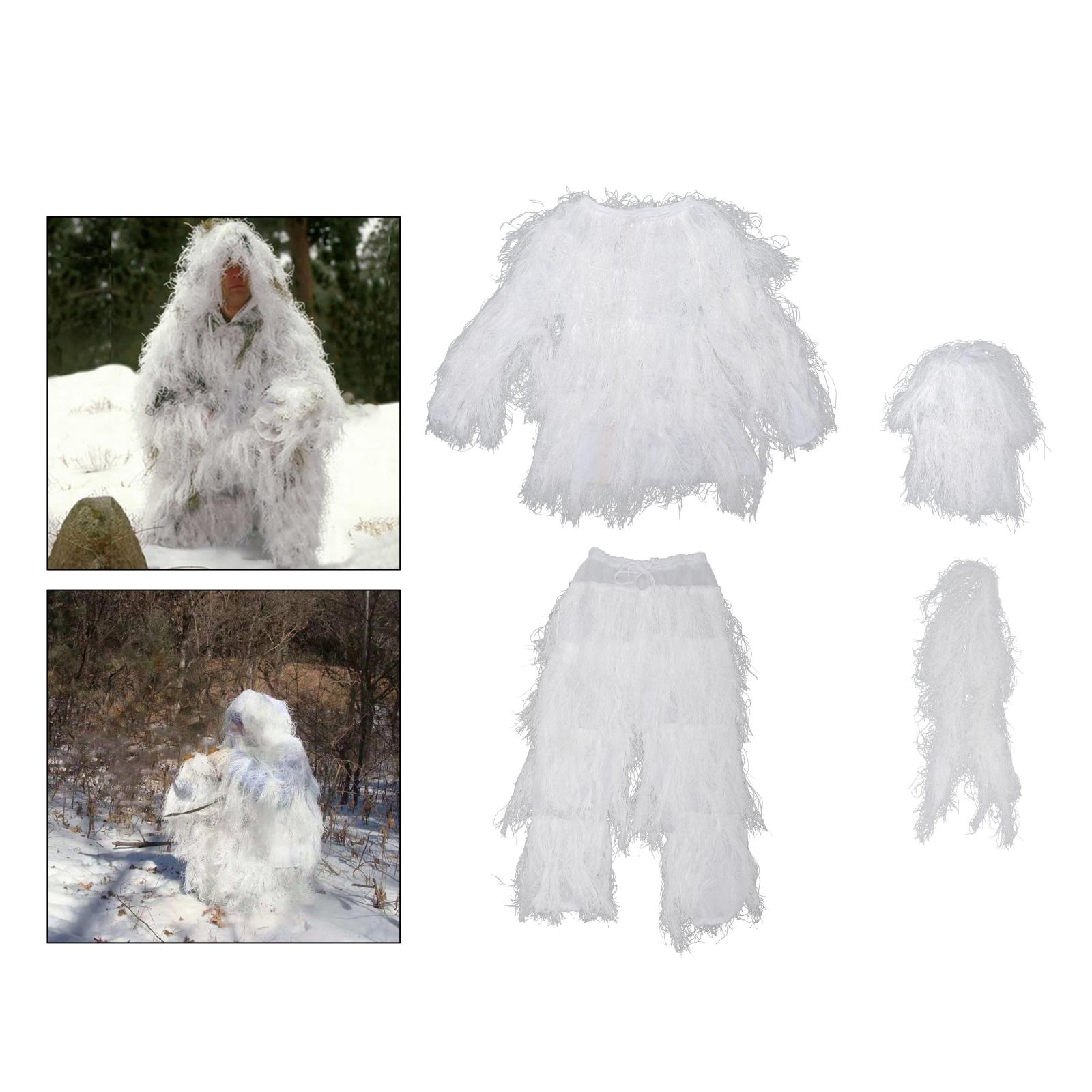 Ropa de camuflaje blanca para campo de nieve, 4 Uds., traje Ghillie de malla para juegos CS