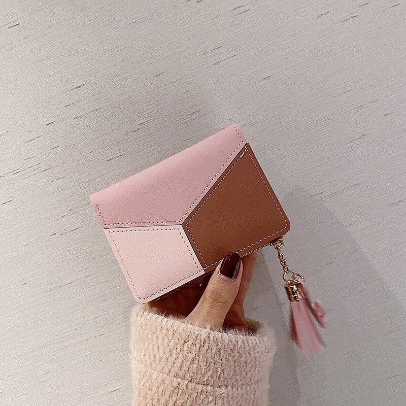 1 stück quastengeldbörse für damen, kleine, niedliche, kurze patchwork-geldbörse mit kreditkartenhalter, reißverschlussgeldbörse, münzgeldbörse für damen