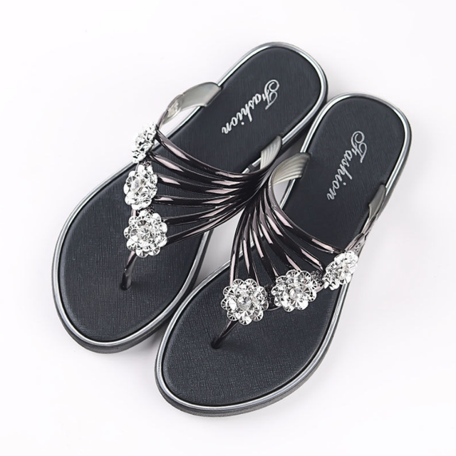 Nowe modne damskie klapki damskie kapcie plażbyć winnym: czarny / 38