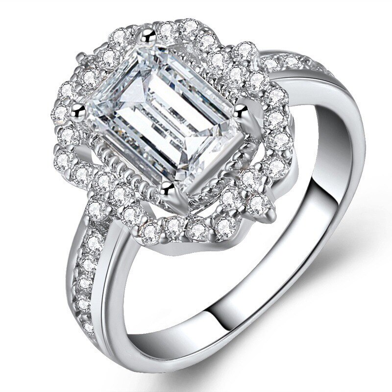 Tisonliz Luxe Vrouwelijke Vierkante Crystal Ringen Rose Goud Kleur Ringen Anniversary Sieraden voor Vrouwen Lady