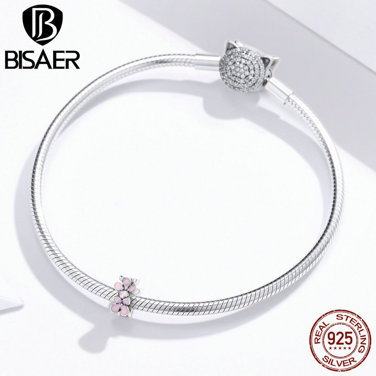 Rosa espaçador bisaer 925 prata esterlina blush rosa empilhável margarida flores prata encantos para pulseiras fazendo ecc1484