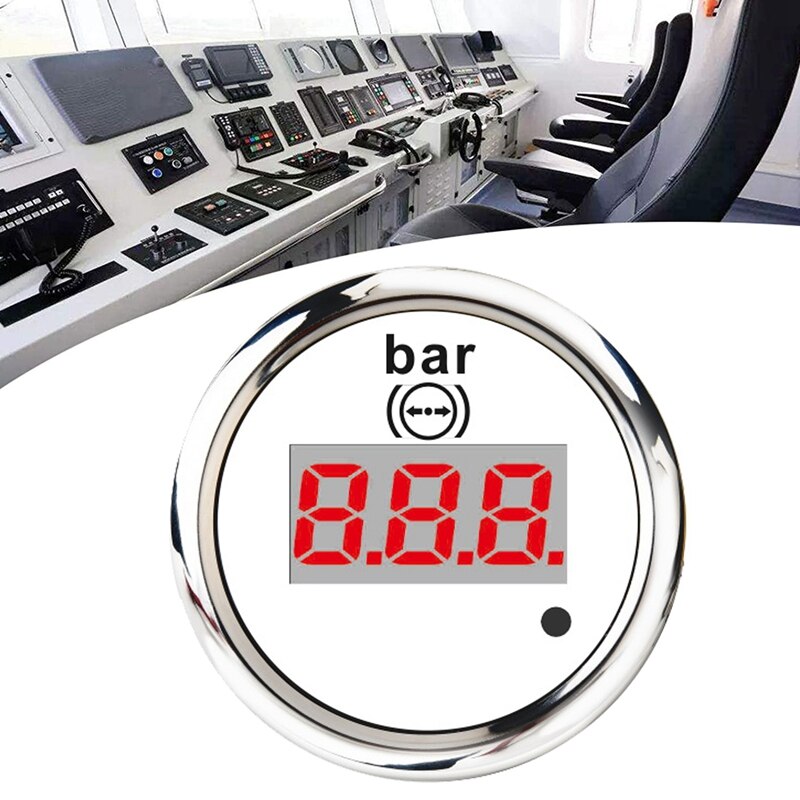 52mm Digital Air Pressure Gauge 0-10 Bar Universal Stainless Steel Meter Indicator Red Backlight with Alarm: white