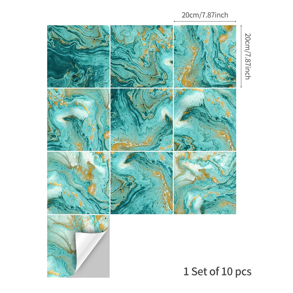15/20cm Marble Tile Sticker PVC DIY Self-adhesive Wall Sticker for Bathroom Kitchen Camper Home Decor: Green 20x20cm