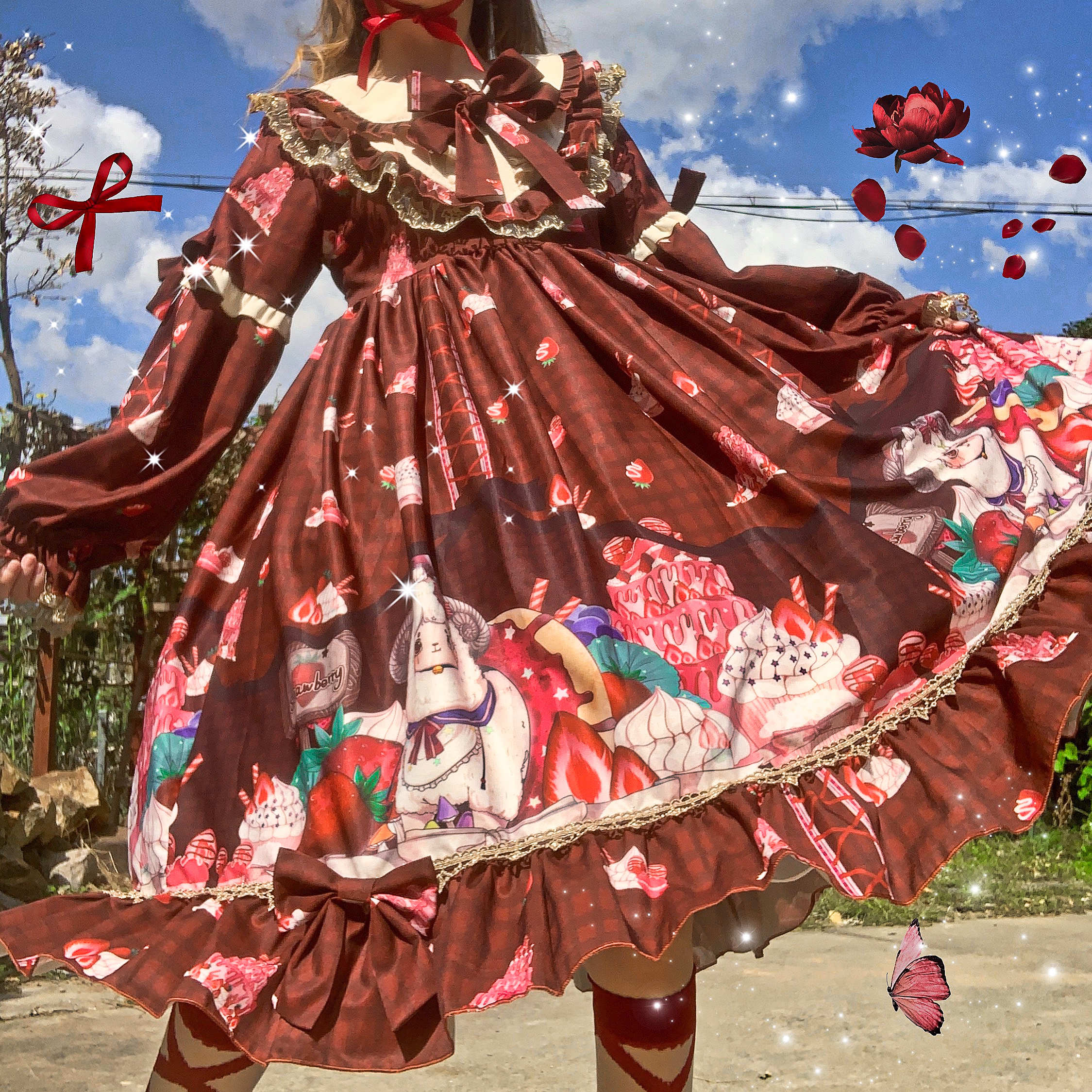 Kawaii girl gothic Lolita japonés retro sweet girl Lolita bowknot vintage, victoriano vestido palaciego lolita op cos: Wine Red / M