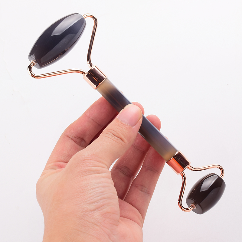 Masajeador con rodillo de Jade de ágata gris, raspador Gouache para cara, herramientas para el cuidado de la piel, masajeadores de elevación de belleza para espalda y cuerpo Natural