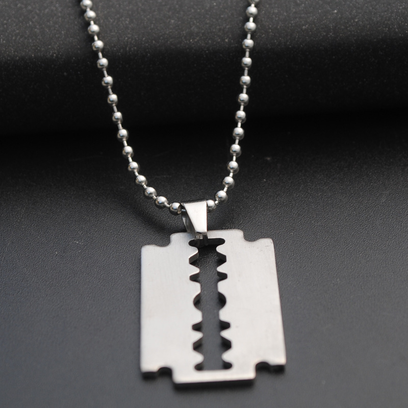 Stainless Steel Safety Blade Razor Pendant Necklace Punk Hiphop Jewelry for Men Boys