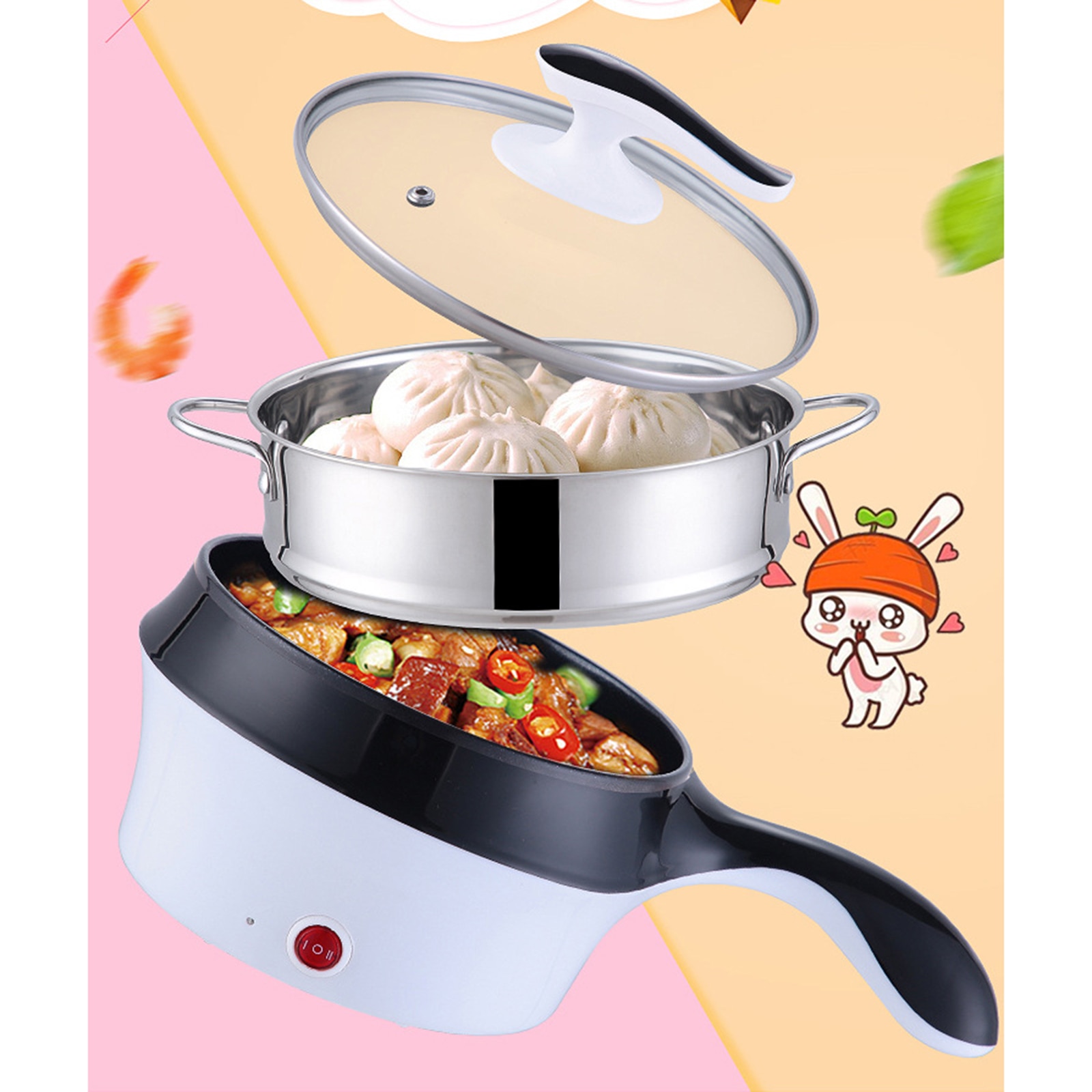 1.2/1.8L Mini Multifunction Electric Cooker Skillet Wok Electric Pot for Student Rice Soup Steamed Small Non-stick Household