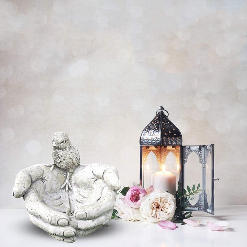 Hand Shaped Bird Feeder Resin Garden Statue Sculpture Outdoor Patio Decorations