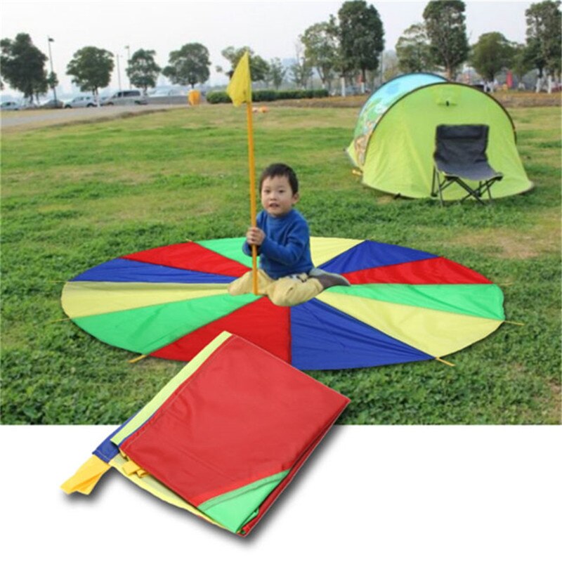 Diameter 2 M Kind Kid Sport Ontwikkeling Outdoor Regenboog Paraplu Parachute Speelgoed Jump-sack Ballute Spelen Parachute Games