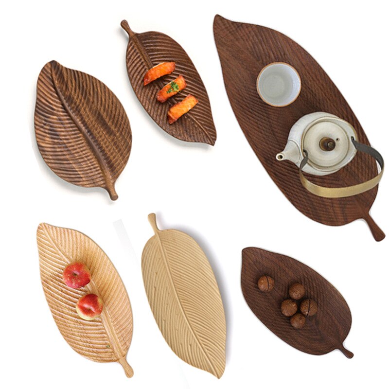 Solid Wood Leaf Dinner plates Snack Fruit Dry Fruit Plate High Handmade Sushi Tea Tray Dessert Dinner Plate Tableware