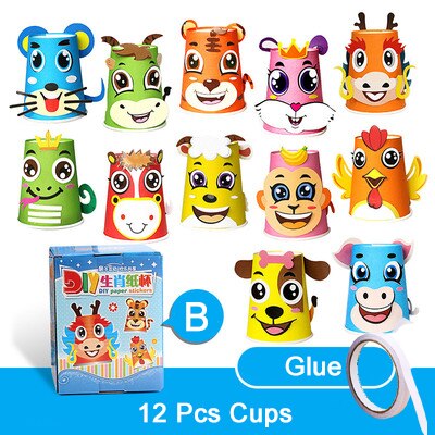 12Pcs 3D Diy Handgemaakte Papier Cup Sticker Materiaal Kit Set Kindergaeten School Art Craft Educatief Speelgoed Kinderen Handgemaakte Speelgoed ddj: 12 SX with box SMJ