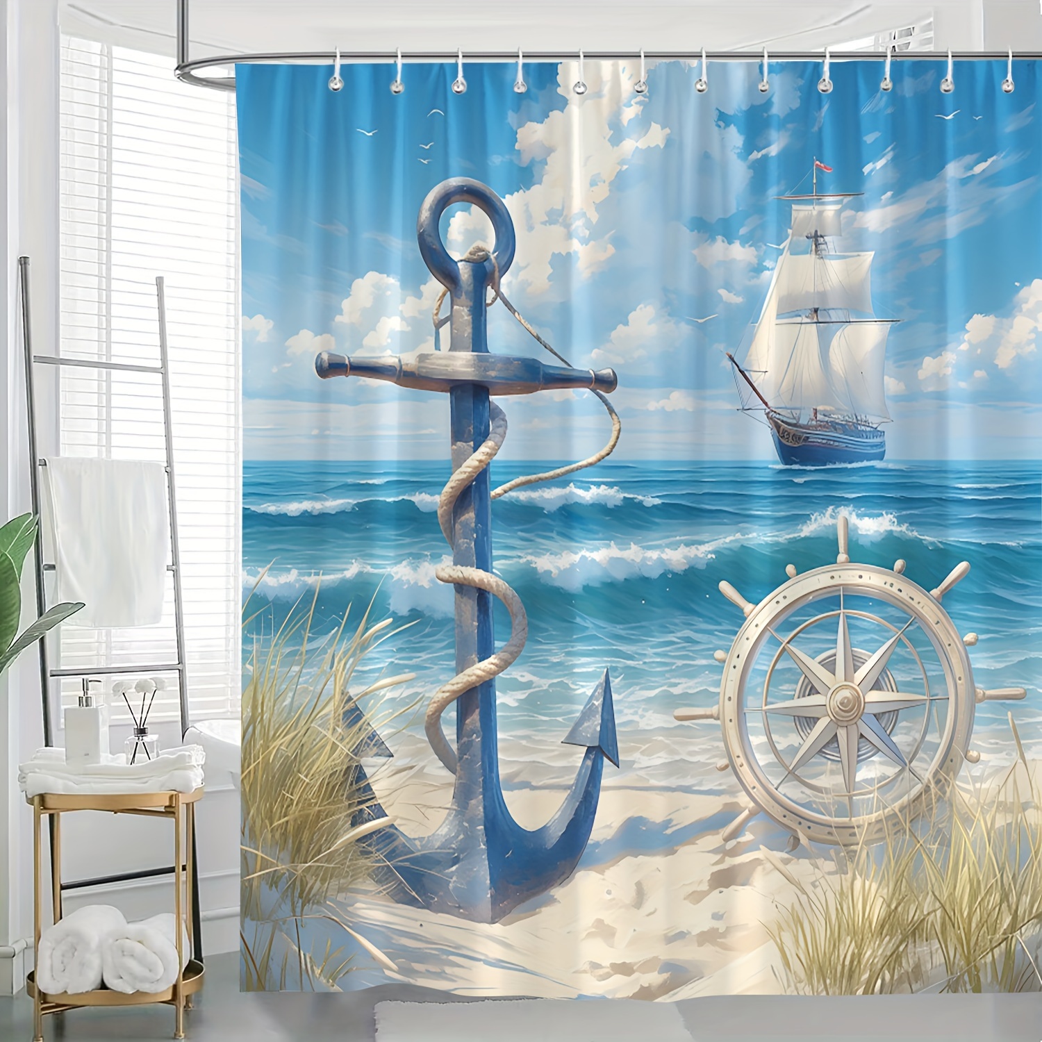 "Seaside nautisch douchegordijn" - kustbaddecor, perfect voor degenen die van oceaan houden en zeil-geïnspireerde ontwerpen"