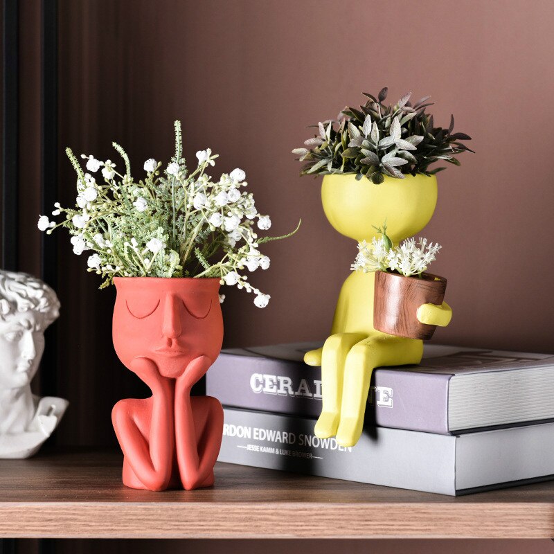 Abstract Human Face Flower Pot Home Desktop Vase Garden House decoration Character Portrait Flower Pot Resin Succulent Plant Pot