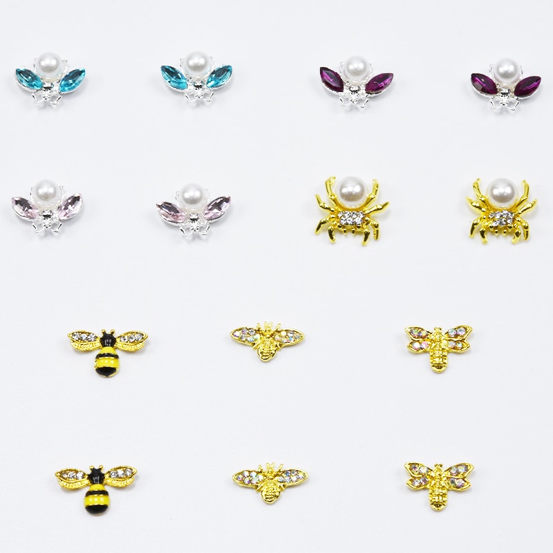 100 stk/parti negle charme sæt metal bi/ krone/ spider krystal strass negle kunst sten legering 3d negle charm dekoration
