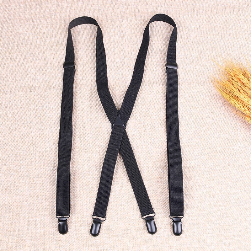 2 cm X Back Metal Cross Zwarte Plating Gesp Effen Fashioin Britse Stijl 4 Clips Strap Lederen mannen Bretels elastische