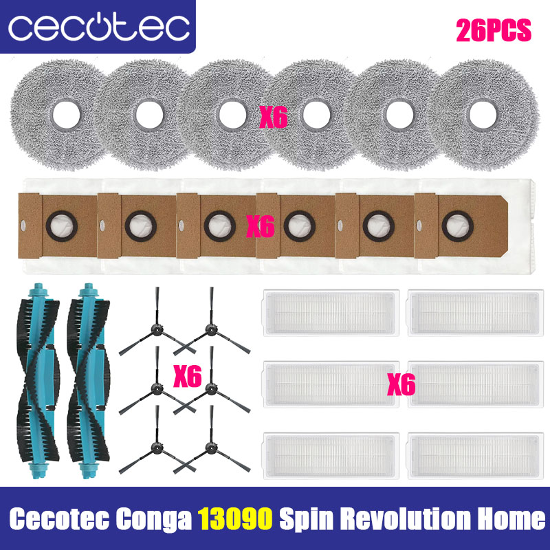 Compatible For Cecotec Conga 13090 Spin Revolution Home Spare Parts Main Side Brush HEPA Filter Mop Cloth Dust Bag Accessories: light yellow