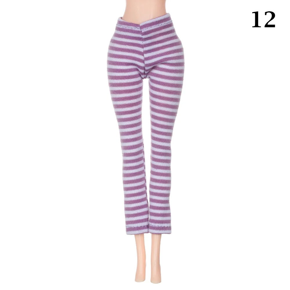 Pantalones elásticos de cuero de Color caramelo para muñeca, parte inferior a rayas, accesorios de ropa para muñeca, vestido diario informal, 1/6