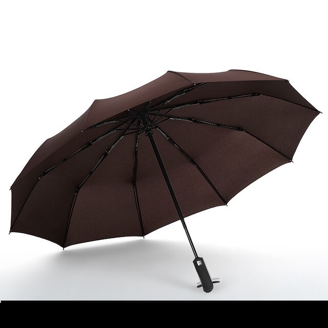Three Folding Automatic Umbrella Rain Women Auto Luxury Big Windproof Umbrellas academy Men Double layer 10 Ribs Large Parasol: Single layer brown