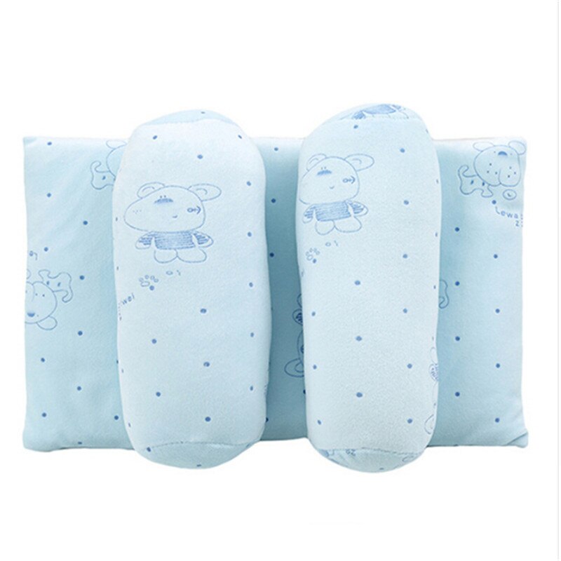 Zuigeling Zachte Kussen Voorkomen Platte Kop Anti Roll Kussen Slapen Ondersteuning Baby Katoen Kussens Leuke Baby Beddengoed: Blue