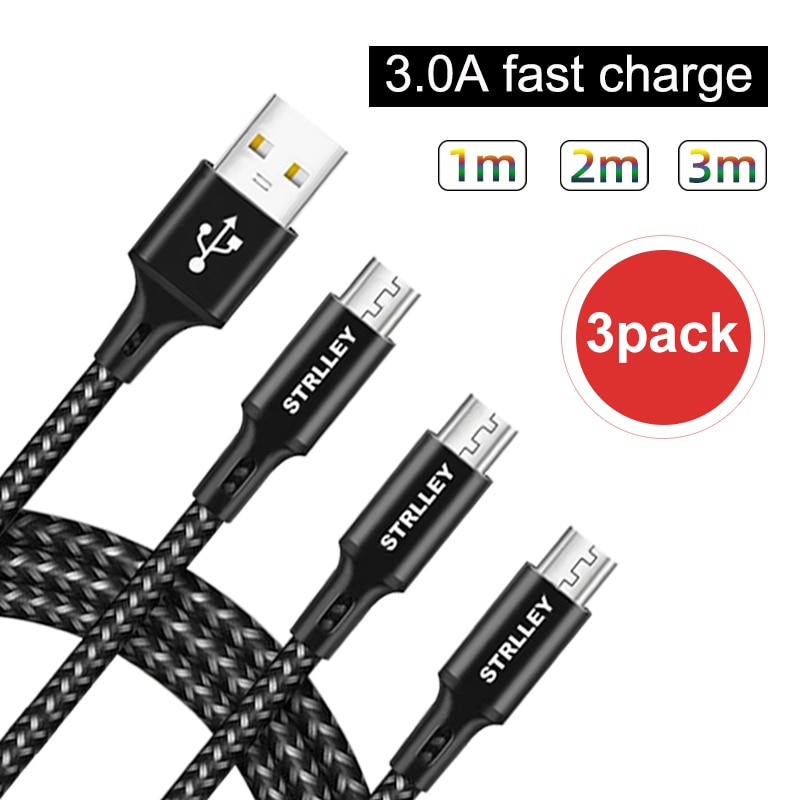 Micro Usb Kabel 2.4A Snelle Data Sync Oplaadkabel Andriod Microusb Mobiele Telefoon Kabels Voor Samsung Xiaomi Lg 3 Pack (1 M/2 M/3 M)