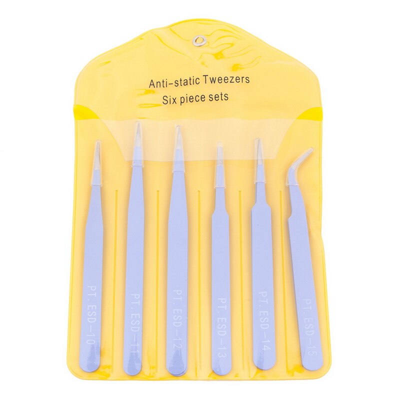 6/10Pcs ESD Tweezers Tool Set High Precision Antistatic Tip Curved Straight Nipper Repair Tool Kit Steeel Multifunction Tweezer: 6Pcs Set purple