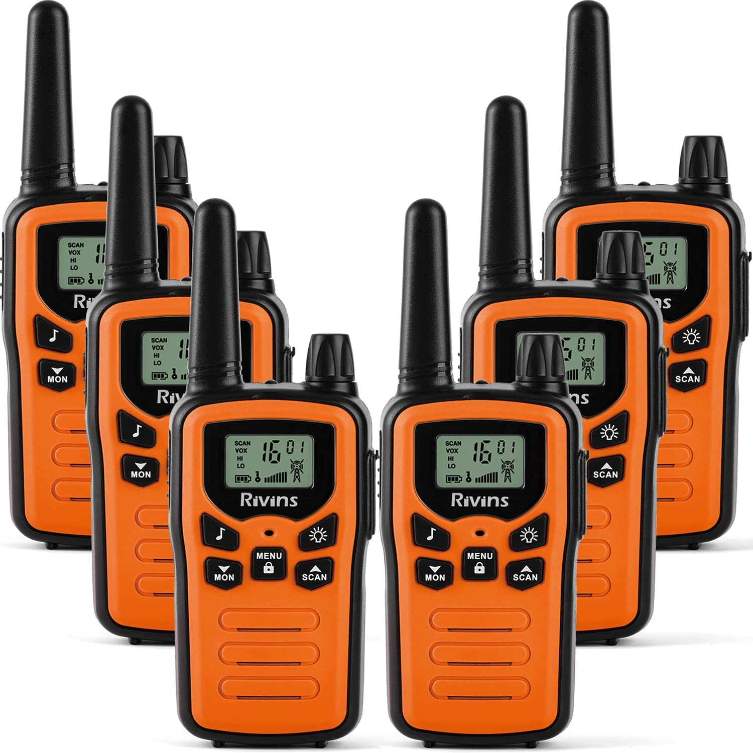 Walkie Talkies für Erwachsene 2 Pack 2-Funkgeräte 22 Kanal mit VOX Scan LCD Display und LED Taschenlampe ideal für Radfahren Wandern: 6 Pack O