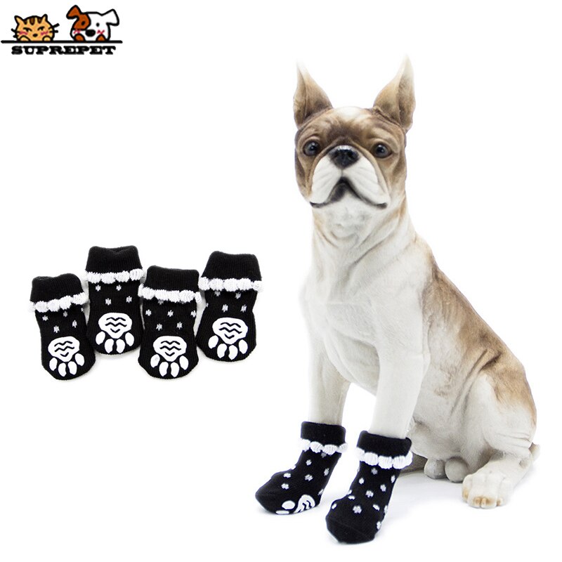 SUPREPET 4Pcs/Set Pet Dog Socks for Puppy Cotton Warm Cute Dog Socks Non-Slip Paw Dog Shoes Dog Boots Spots High Dog Socks