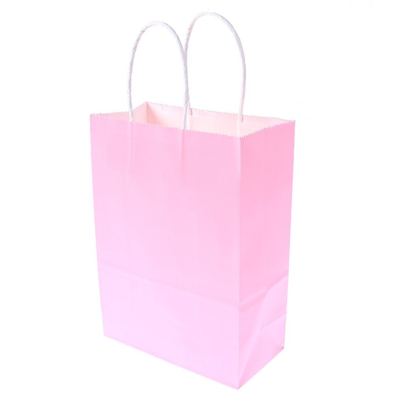1Pcs Reusable Kraft Paper Shopping Bag With Handle DIY Multifunction Wedding Birthday Party package bags: Pink