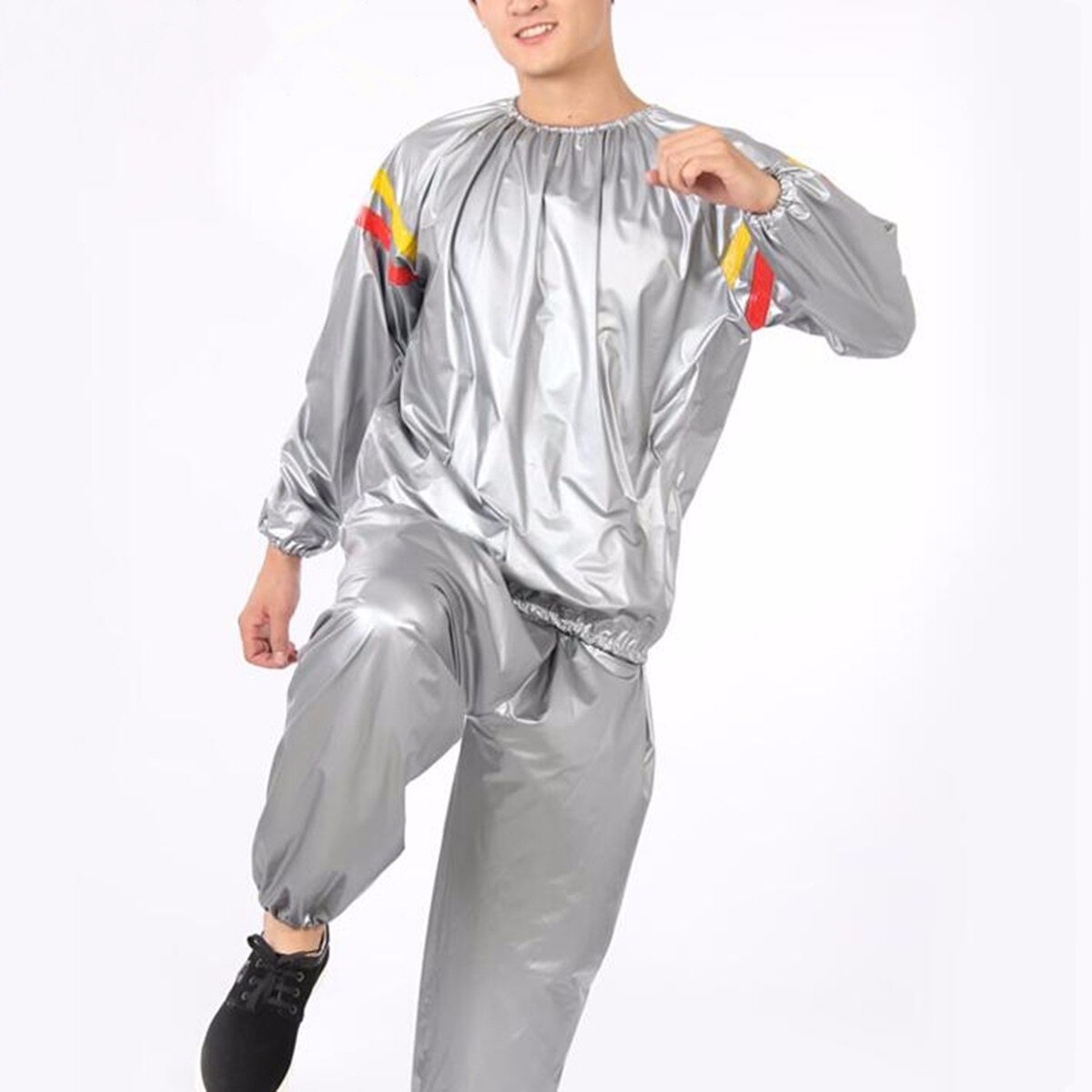 Esporte profissional pvc terno unisex ginásio exercício exercício de ginástica sauna suor terno mais magro emagrecimento perda de peso roupas conjunto 4 tamanhos