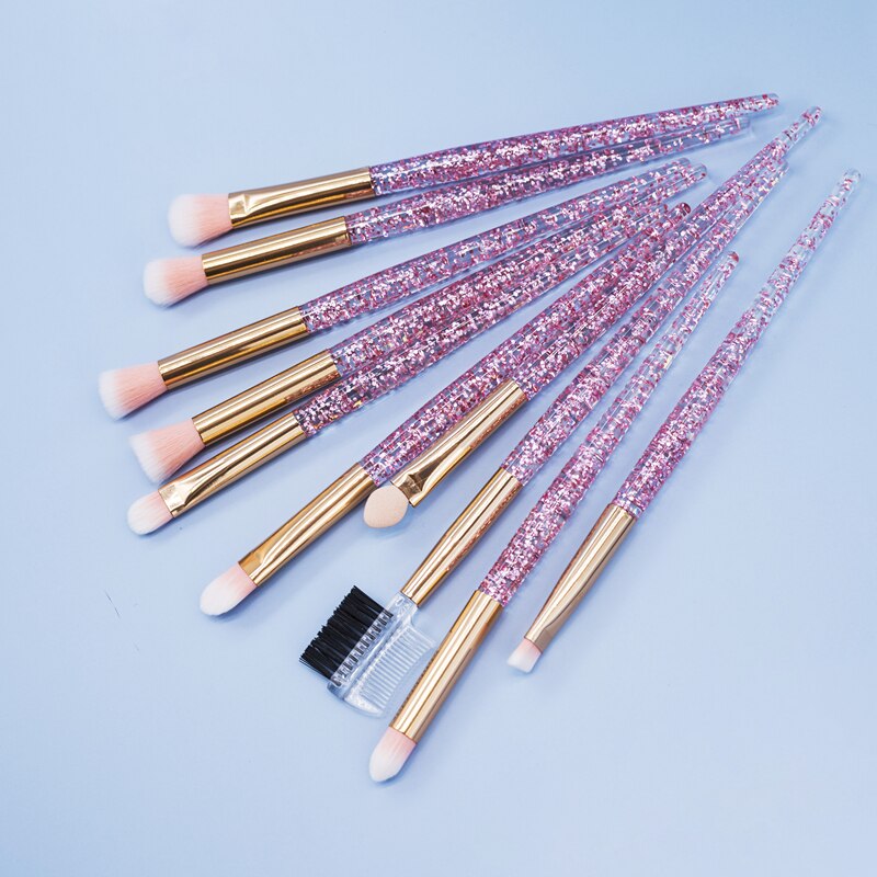 Conjunto de brochas para ojos con purpurina, 10 Uds., bonito unicornio rosa, delineador de ojos, sombra de ojos, juego de brochas de maquillaje, herramientas de belleza cosméticas: Pink