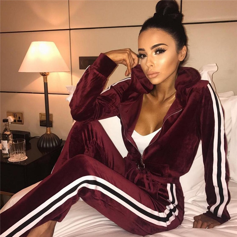 Hooded Gestreepte Zachte Pak Set Vrouwen Trainingspak Tweedelige Sport Stijl Outfit Jogging Sweater Fitness Lounge Sportwear
