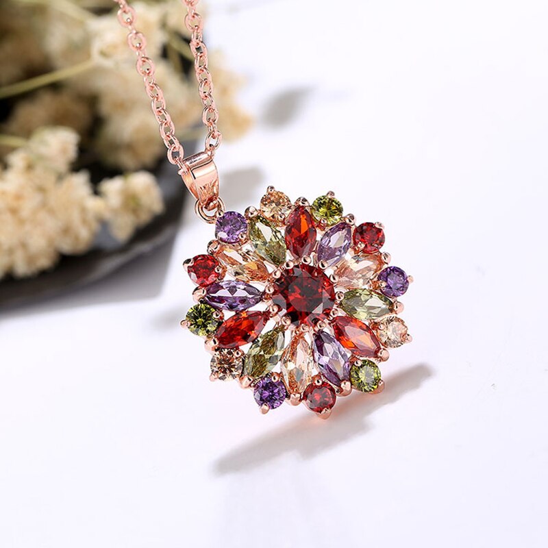 Multicolore zircone pendentif collier de chaîne pull pendentif collier pour les femmes coloré soleil fleur bijoux