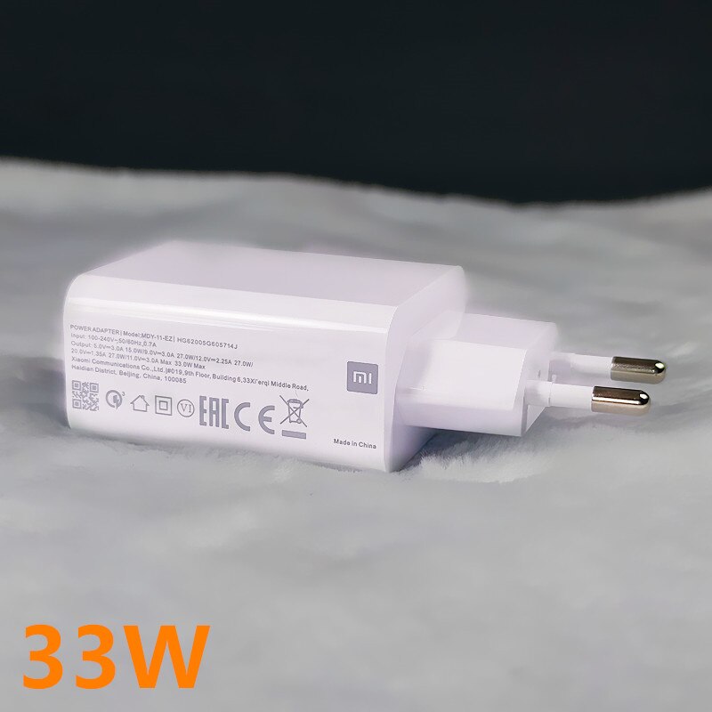 33W Charger Xiaomi Original Fast Turbo charge adapter usb type c cable for mi 10 11 9t pro Redmi note 9 10 pro K40 30 POCO X3: Only 33W EU charger