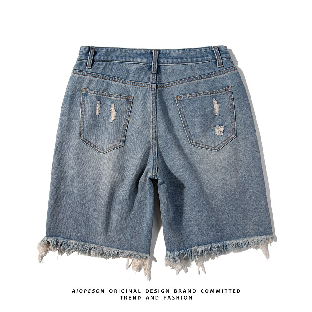 AIOPESON Original Ripped Denim Shorts Men's Women's Retro Street Trend Shorts Men's Pants