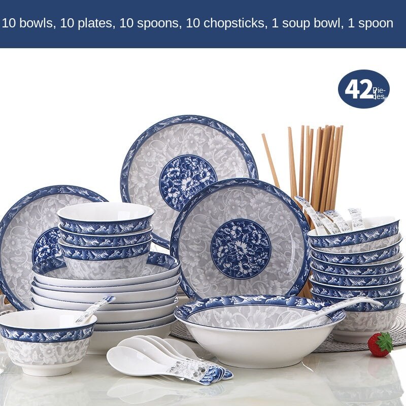 Jingdezhen – ensemble bol et baguettes simples, bol et assiette en céramique, vaisselle chinoise combinée 10: W