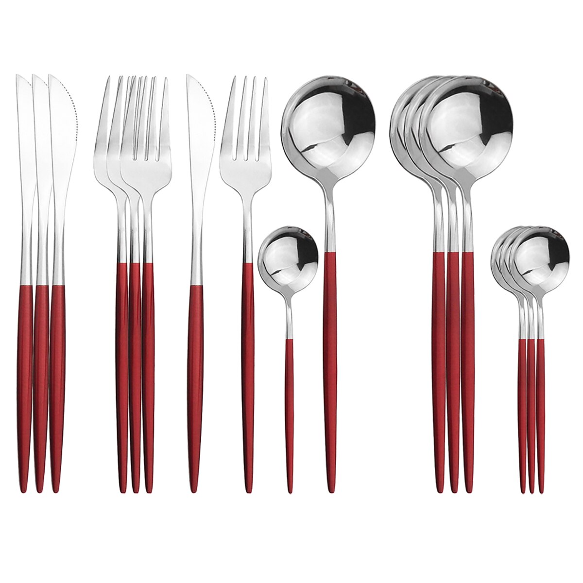 16Pcs/Set Dinnerware Set Black Cutlery Set 304 Stainless Steel Flatware Set Knives Fork Spoon Kitchen Party Tableware Silverware: Red Silver