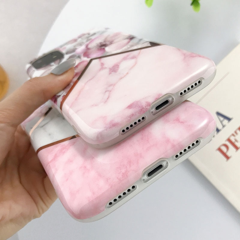 USLION Electroplate Marble Flower Phone Case For iPhone 11 Pro Max X XS XR Xs Max Cases For iPhone 6 6s 7 8 Plus Soft IMD Cover