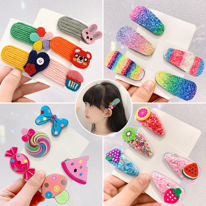 5pcs cartoon girl child hair accessories bb clip fruit wool hairpin children girls sweet princess baby headdress