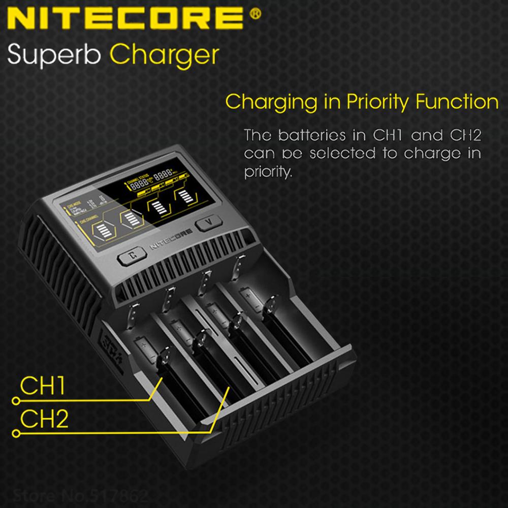 NITECORE SC4 Intelligent De Charge Plus Rapide Superbe Chargeur avec 4 Slots 6A Production Totale Compatible IMR 18650 14450 16340 AA Batterie