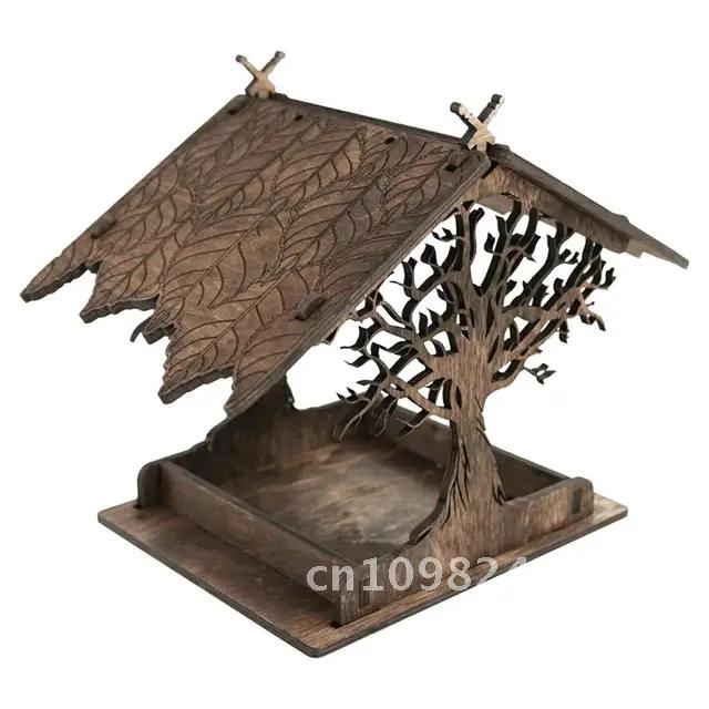 Wooden Hanging Bird Feeder Cottage Hanging Bird House Hanging For Attracts Outdoors Bird Extra-Large Feeder Jays Blue Birdfeeder: black