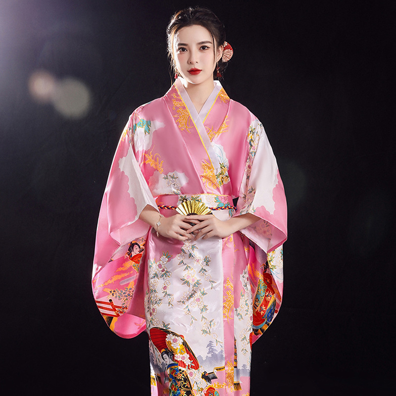 Japanse Traditionele Kimono Voor Vrouwen Herfst Winter Lange Mouw Losse Afdrukken Pyjama Dames Stage Performance Cosplay Kostuum: Color1