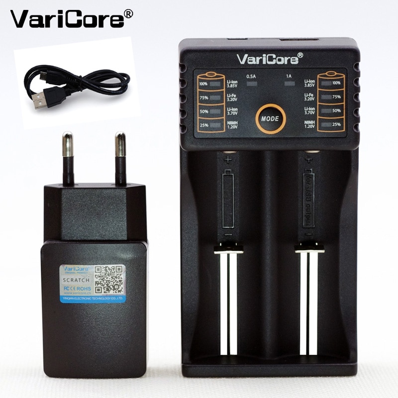 VariCore V20i 1.2 V/3 V/3.7 V/4.25 V 18650/26650/18350 /16340/18500/AA/AAA batterij USB Smart Charger 5 V 2A Plug