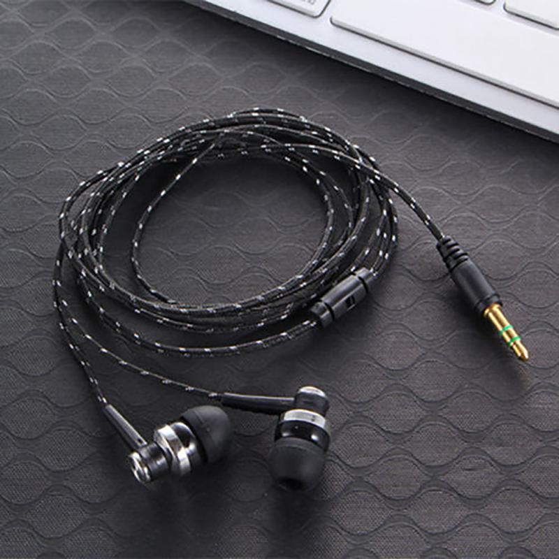 Øretelefon med ledning mærke stereo in-ear 3.5mm nylonvævet kabel høretelefon headset med mikrofon til bærbar smartphone  #20: Sort